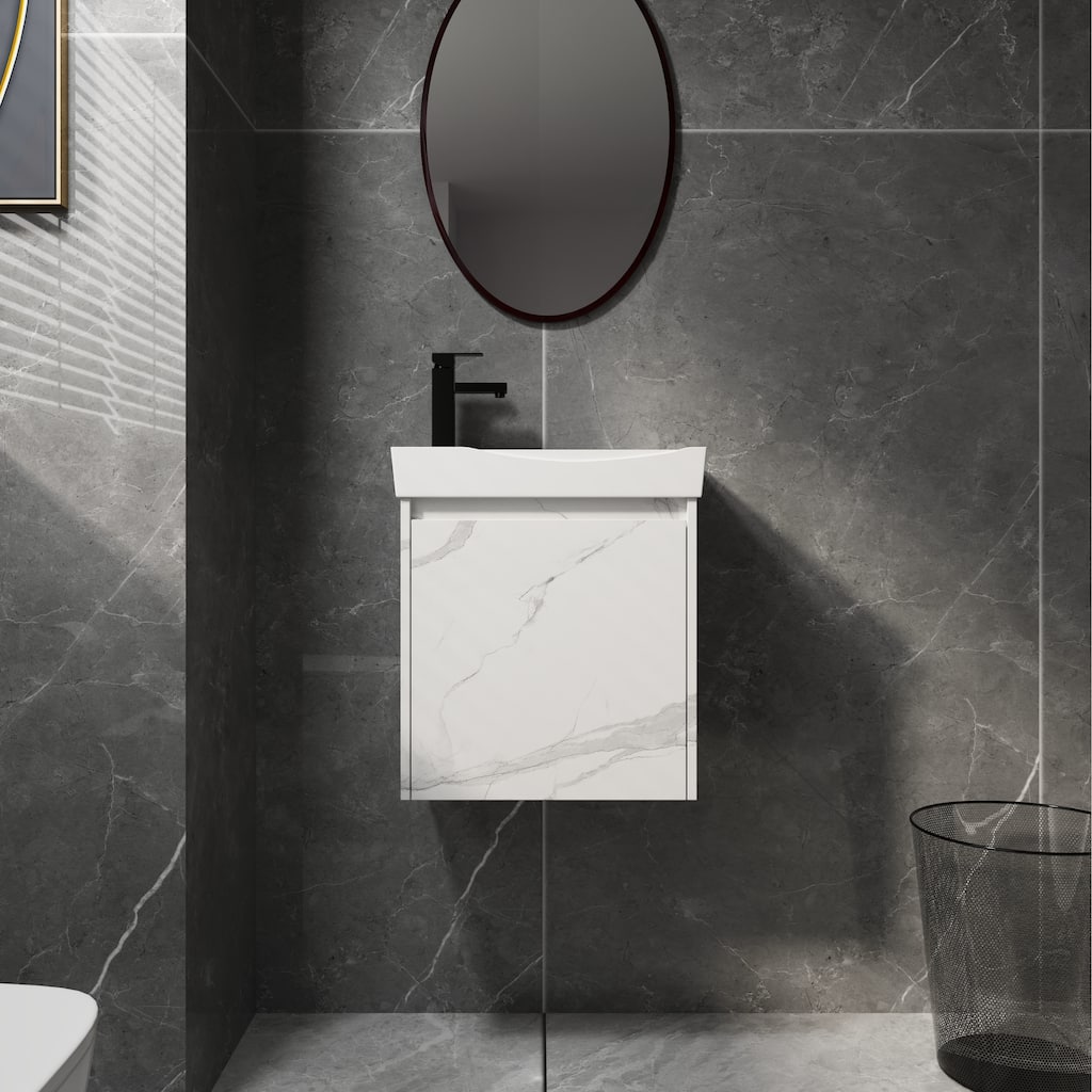 GDFStudio - Modern Minimalist Wall-Mounted Bathroom Vanity Set with Ceramic Sink & Soft Closing Door - 20"
