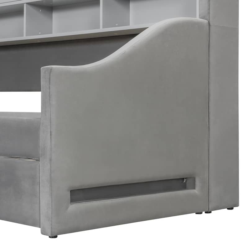 Convertible Twin Daybed with LED Armrests, Storage Shelving & Pop-Up Trundle by Harper&Bright Designs