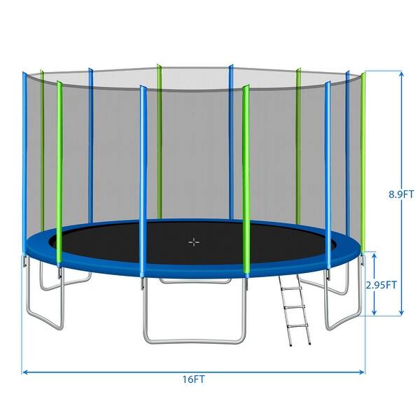 dimension image slide 0 of 3, Trampoline for Kids with Safety Enclosure Net, Ladder and 8 Wind Stakes