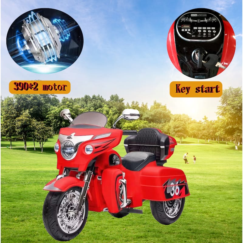 Kids 3-Wheel Motorcycle with Dual Seats, Ride-On Motorcycle Red Electric Motorcycle with LED Headlight