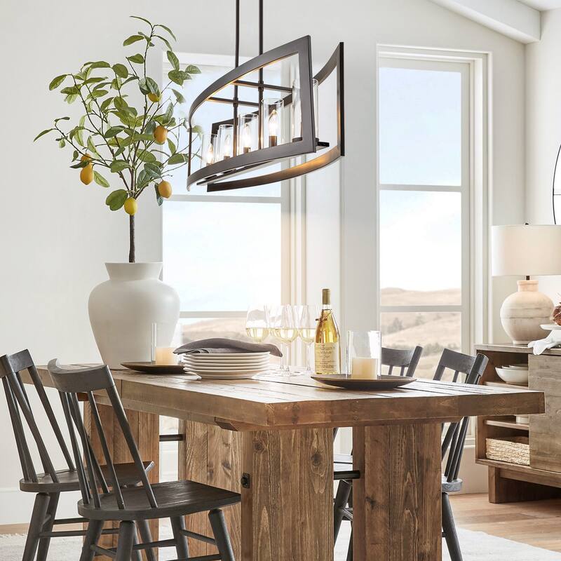 5-Light Modern Farmhouse Linear Oil-Rubbed Bronze Clear Glass Chandelier - Oil-Rubbed Bronze - 36.6 in. W x 10.24 in. H