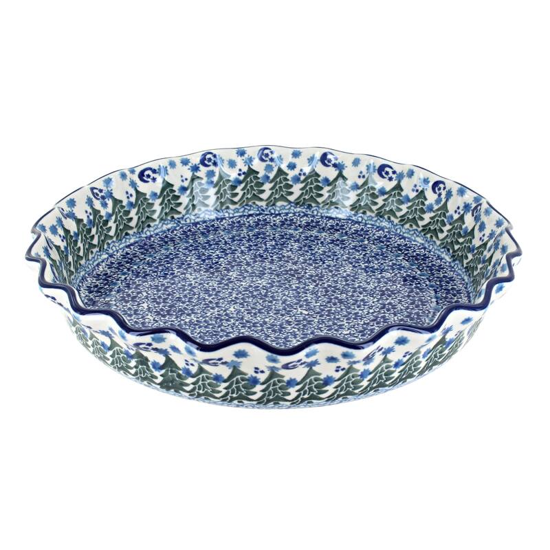 Blue Rose Polish Pottery 636 Ceramika Artystyczna Pie Plate - Evergreen Magic