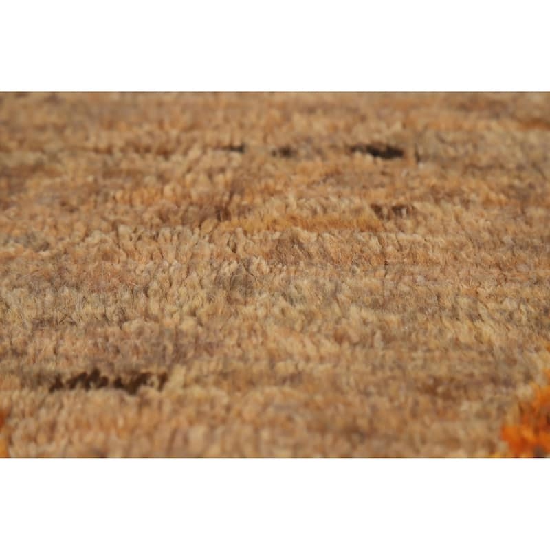 Moroccan Oriental Area Rug Hand-Knotted Brown Modern Wool Carpet - 7'0" x 9'6"