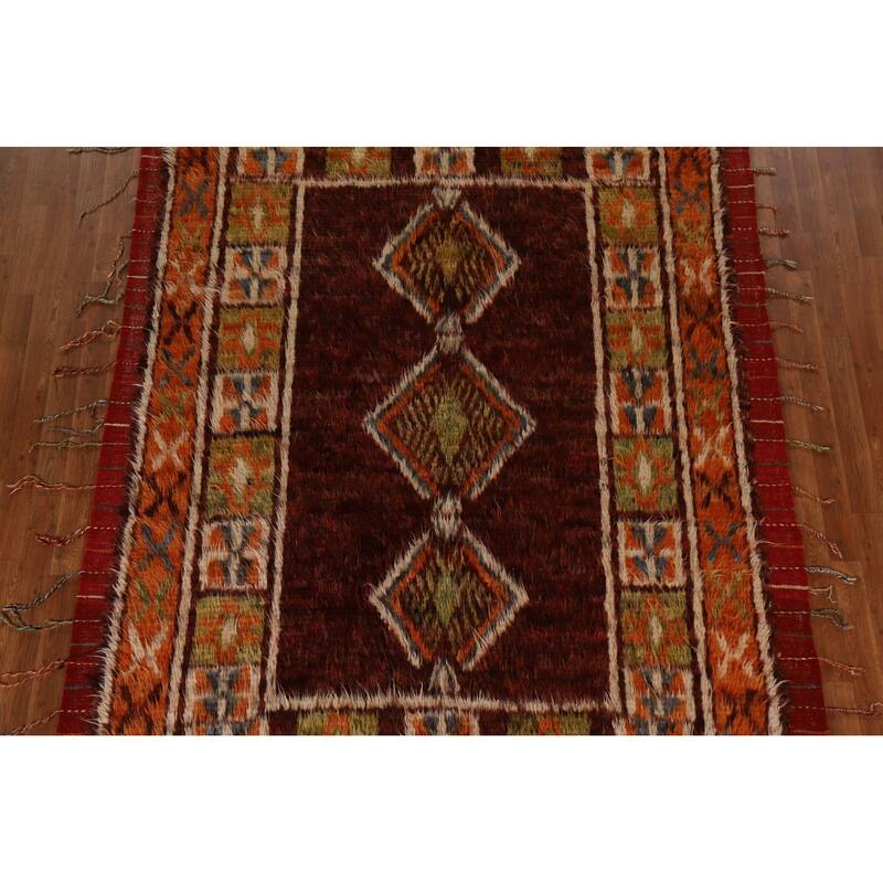 Hand Knotted Oriental 100% Wool Carpet Modern Tribal Red Moroccan Area Rug - 10' 0'' X 6' 9''