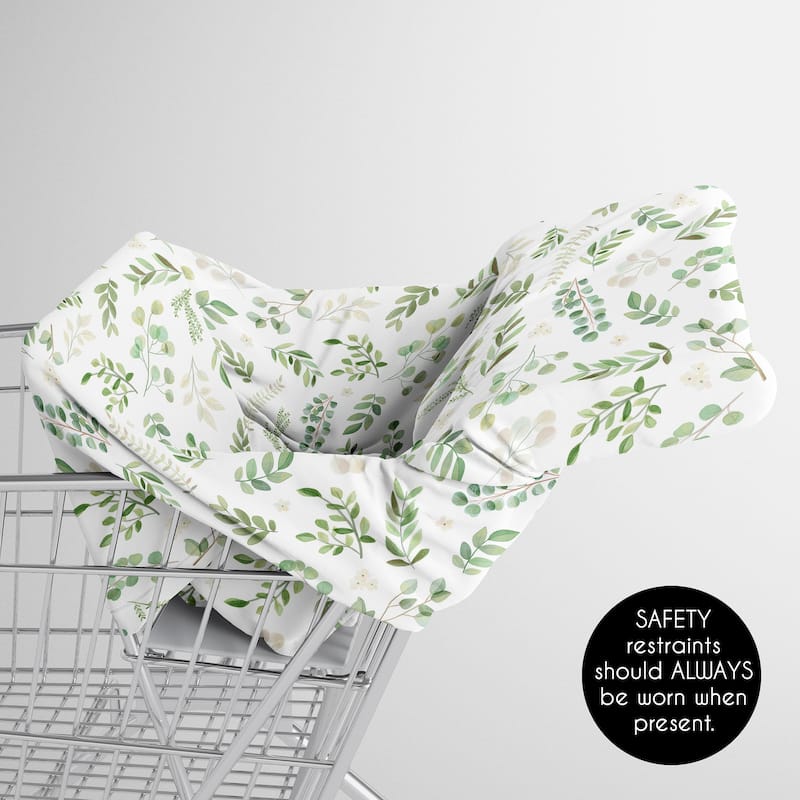 Sweet Jojo Designs Floral Leaf Boy Girl 5 in 1 Baby Car Seat Nursing Cover Green White Boho Bohemian Watercolor Flower Woodland