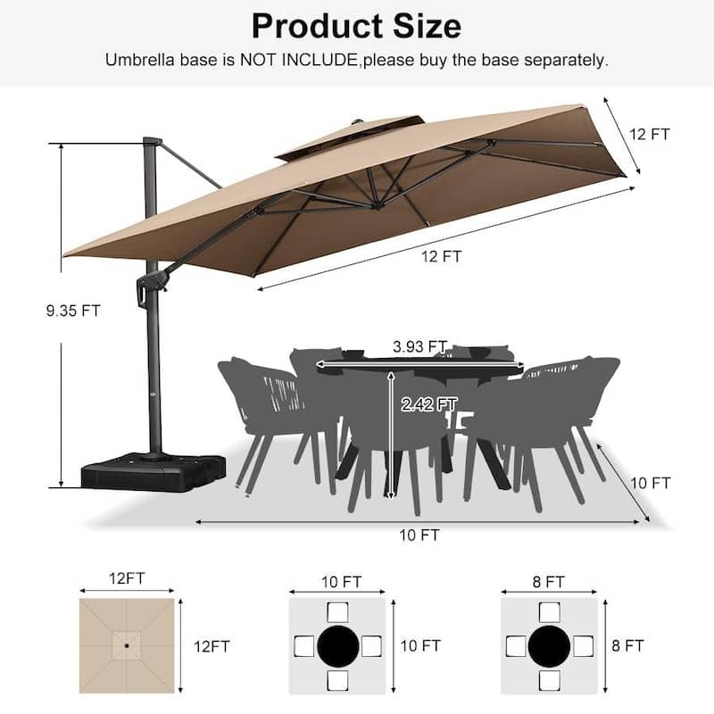 PURPLE LEAF Patio Cantilever Umbrella with 360 Degree Rotation UV Protection