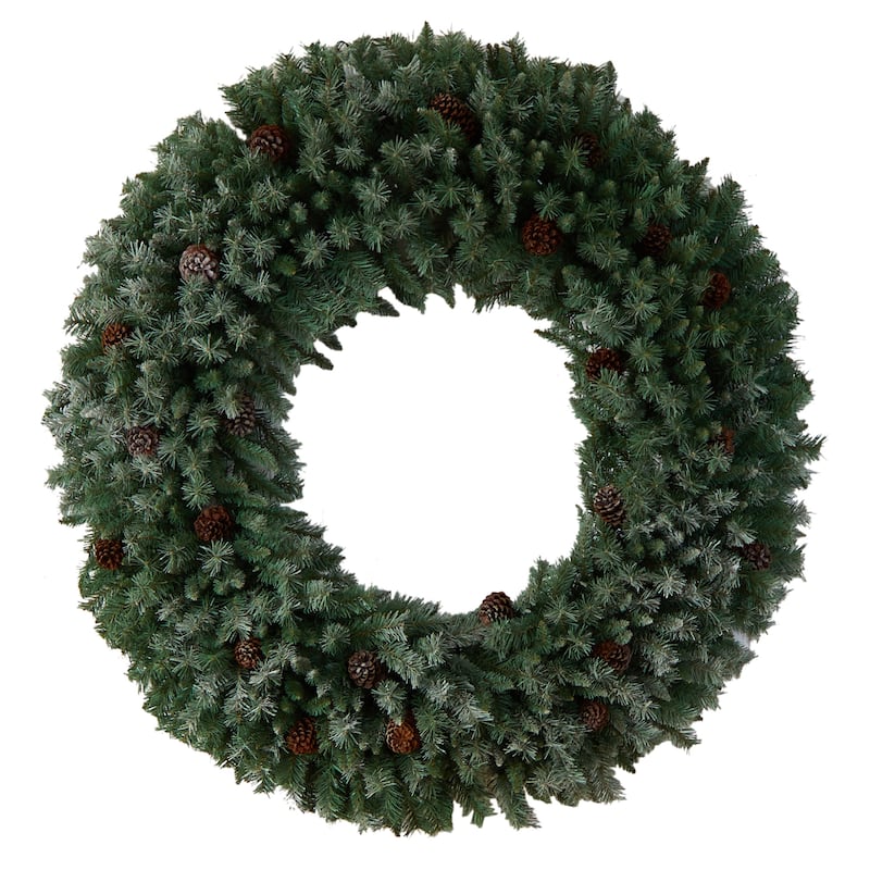5' Giant Flocked Artificial Christmas Wreath with Lights - Green - 60