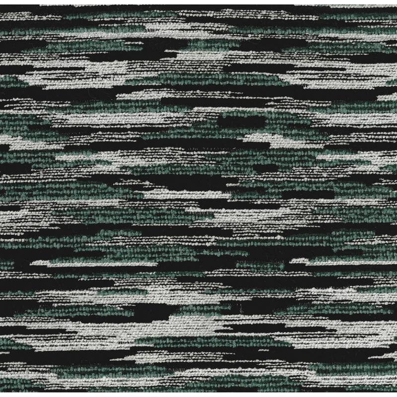 Modern Pouf Ottoman, Green White Curved Striped Jacquard, 16in Square