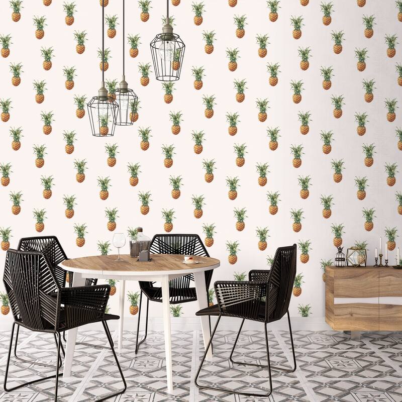 Galerie Wallcoverings Just Kitchens Pineapple Motif Vinyl on Non-woven Matte Wallpaper Roll