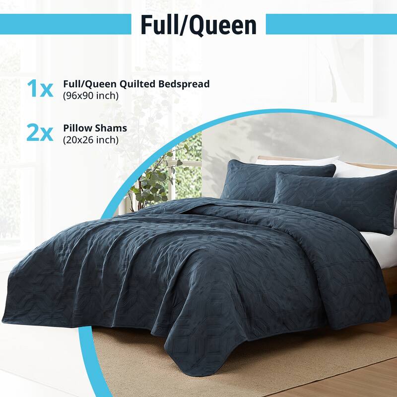 HLC.ME Logan - 3 Piece Size Quilt Set, Lightweight Bedspread Coverlet Set