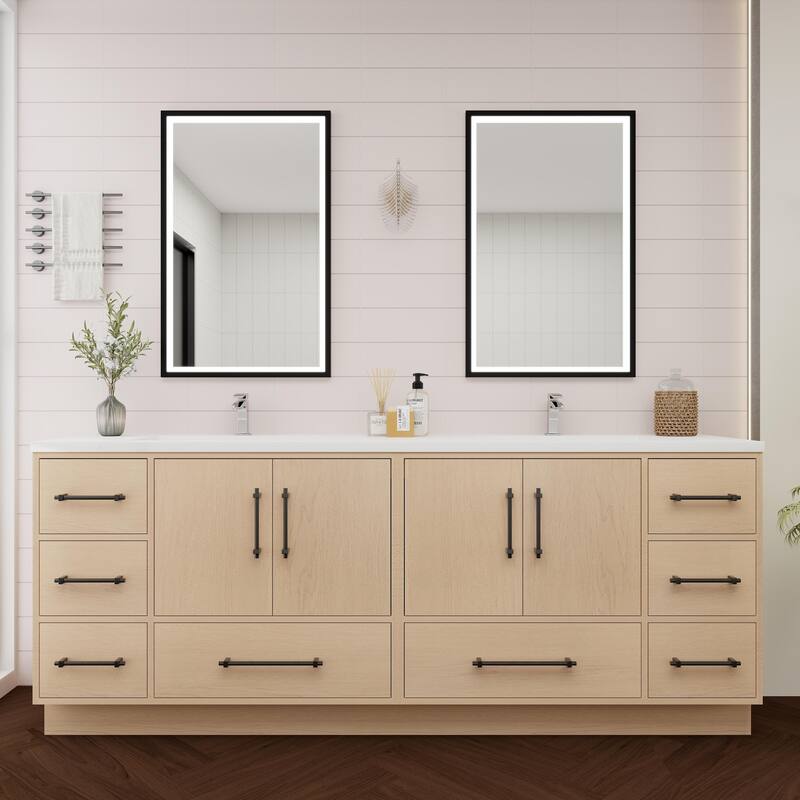 Victoria 84'' Freestanding Vanity with Double Reinforced Acrylic Sink - 83.5 - Oak Finish - Yellow Oak
