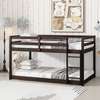Solid Rubber Wooden Twin over Twin Bunk Bed with Ladder