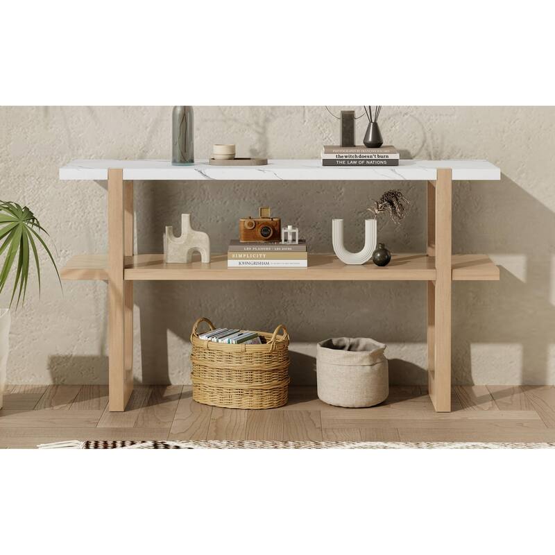 Retro Entryway Table with Open Shelf - Natural