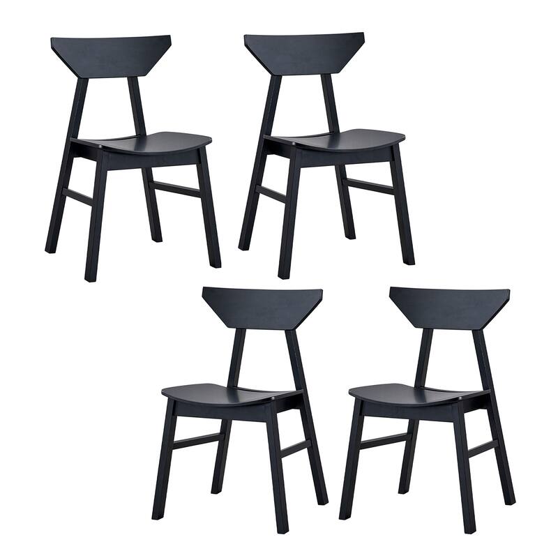 Set of 4 Wooden Dining Chairs with Curved Seat and Back in Black Finish - Black - Set of 4