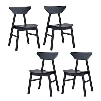 Set of 4 Wooden Dining Chairs with Curved Seat and Back in Black Finish