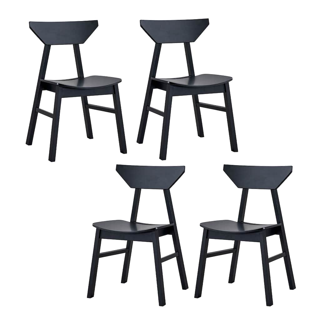 Set of 4 Wooden Dining Chairs with Curved Seat and Back in Black Finish