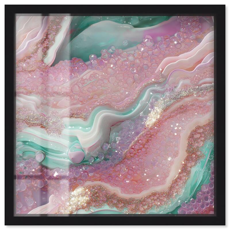 Pink and Mint Crystal III Shadowbox by Art Remedy - Black - 40" x 40"