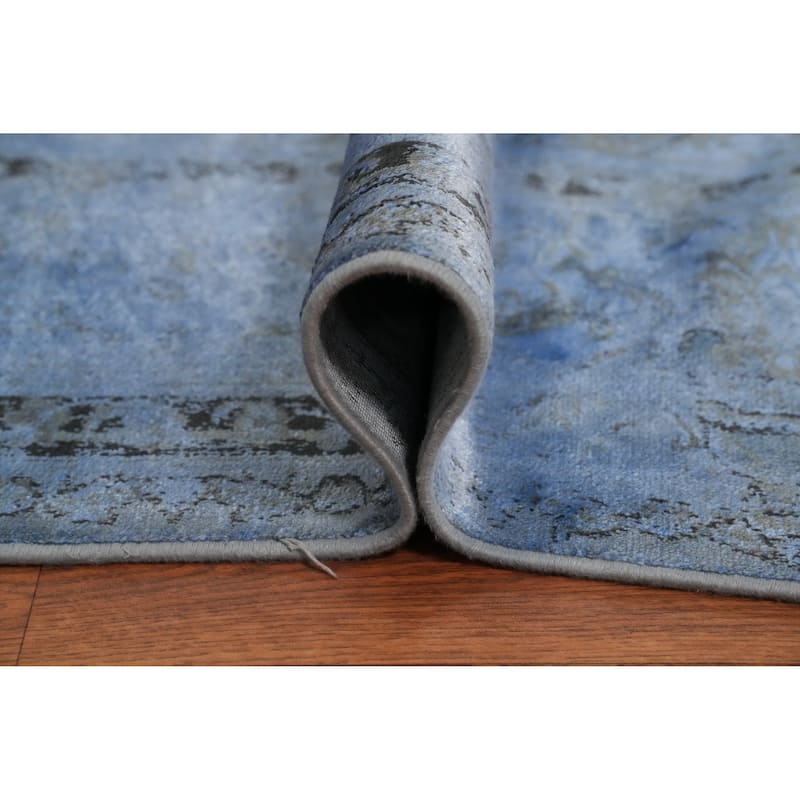 Machine Made Oriental Polyester Carpet Traditional Medallion Navy Blue & Blues Tabriz Area Rug - 7' 5'' X 5' 2''