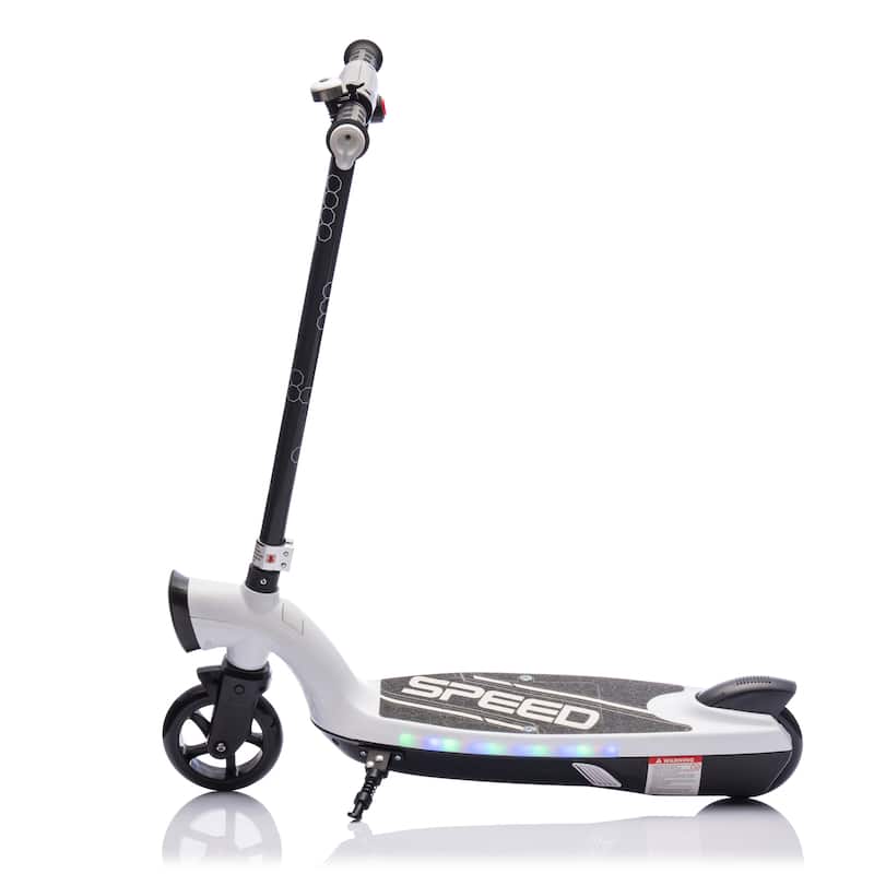 Kids Ride On Electric Scooter With Kickstand,Scooter Bell,Wider Pedal,Non-Slip Handle,Colorful LED Lights,For Kids 6+.