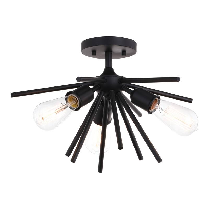 Sputnik Flush Mount Ceiling Light - 3 Light Mid Century Modern Matte Black Fixture - 11.5