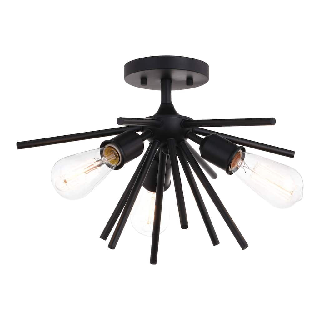 Sputnik Flush Mount Ceiling Light - 3 Light Mid Century Modern Matte Black Fixture - 11.5