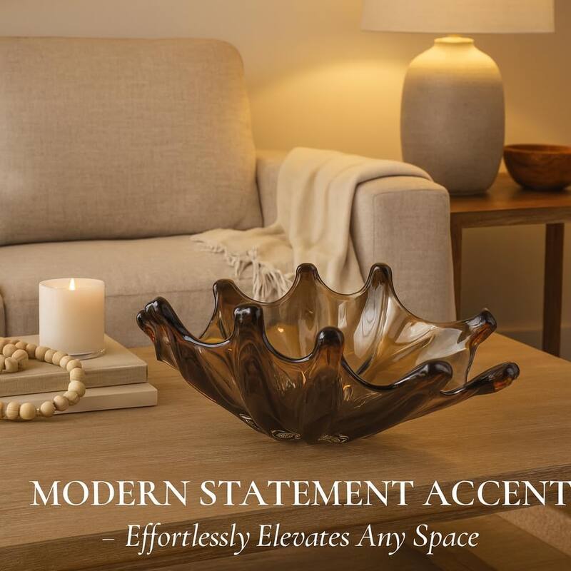 Elegant Sculptural Glass Bowl Centerpiece Decorative Accent 16"x10"