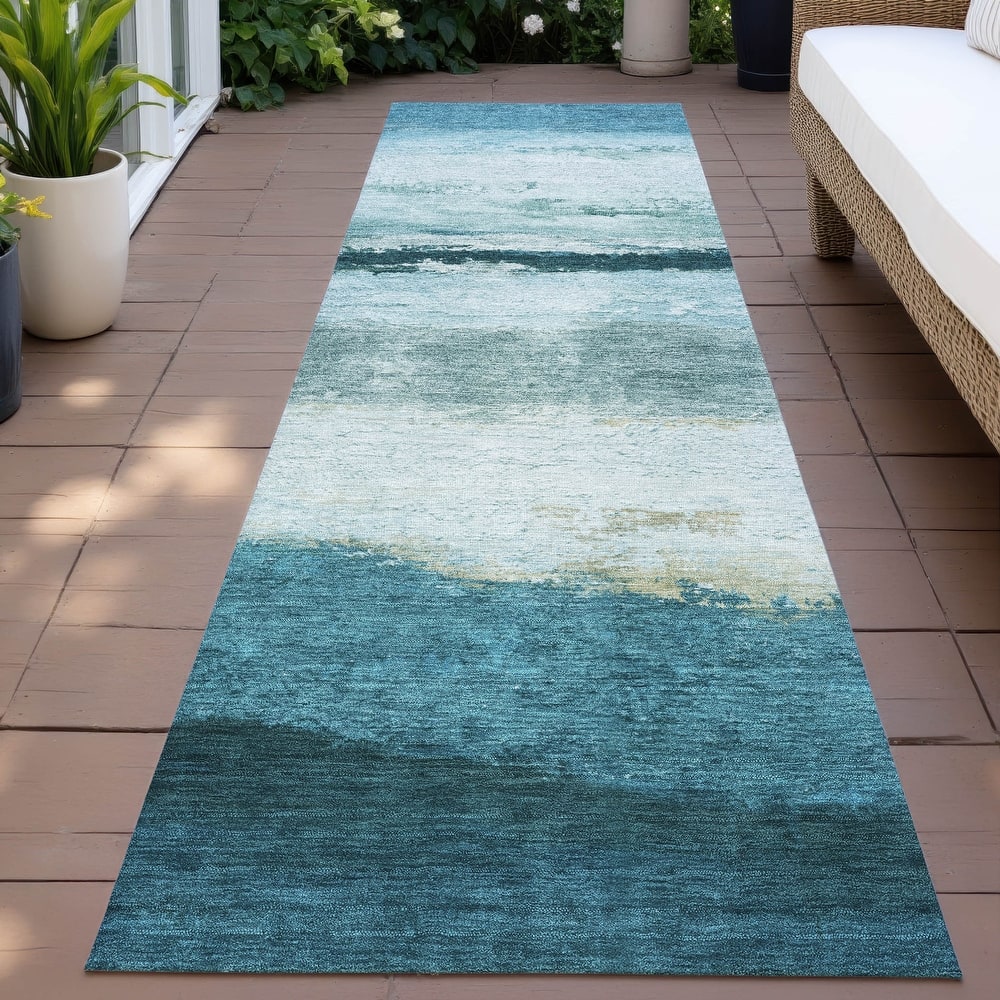 Machine Washable Indoor/Outdoor Watercolor Ombre Chantille Rug