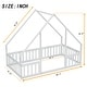 preview thumbnail 7 of 25, Twin Size Solid Wood House-Shaped Floor Bed with Fence and Guardrails