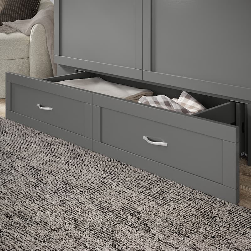 Raleigh Queen Murphy Bed Chest with 6" Mattress, Storage Drawer & Built-In Charger in Grey