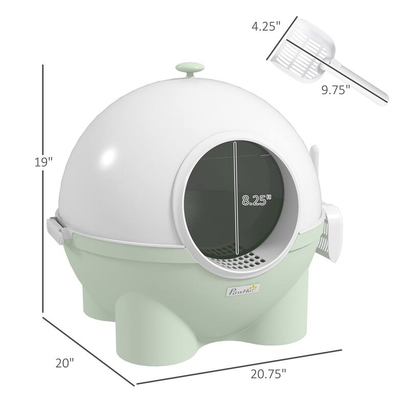 PawHut Hooded Cat Litter Box, Large Kitty Litter Pan with Lid, Scoop, Leaking Sand Pedal, Top Handle, Light Green