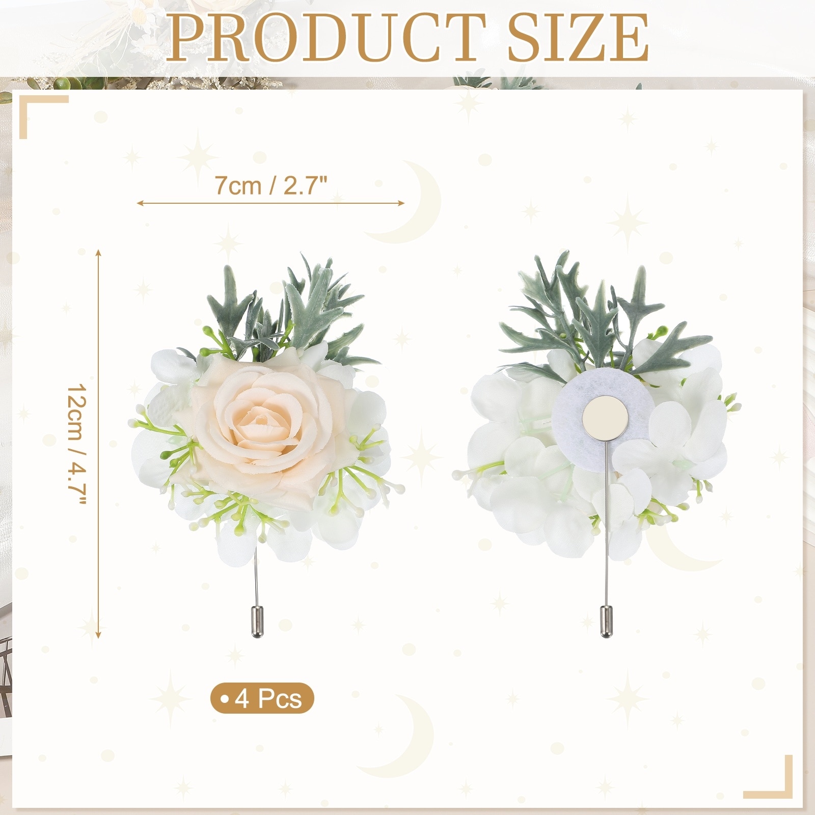 Boutonnieres for Men, Artificial Flower Buttonholes Pocket for Wedding Bride Groom Ceremony Anniversary Prom Party - 12 x 7 cm