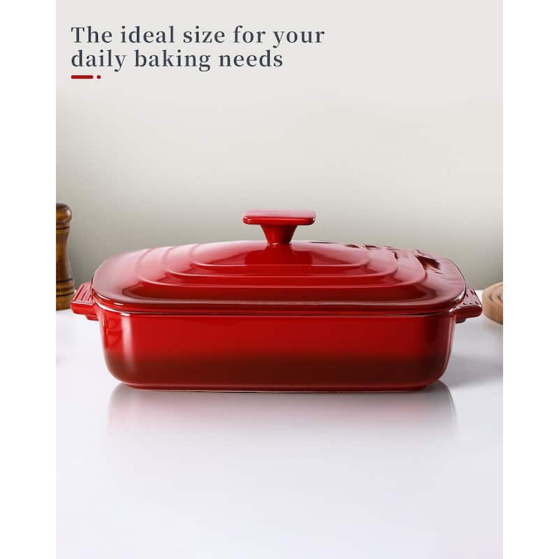 Large Ceramic Casserole Dish with Lid, 4.0 Quart Covered Rectangular