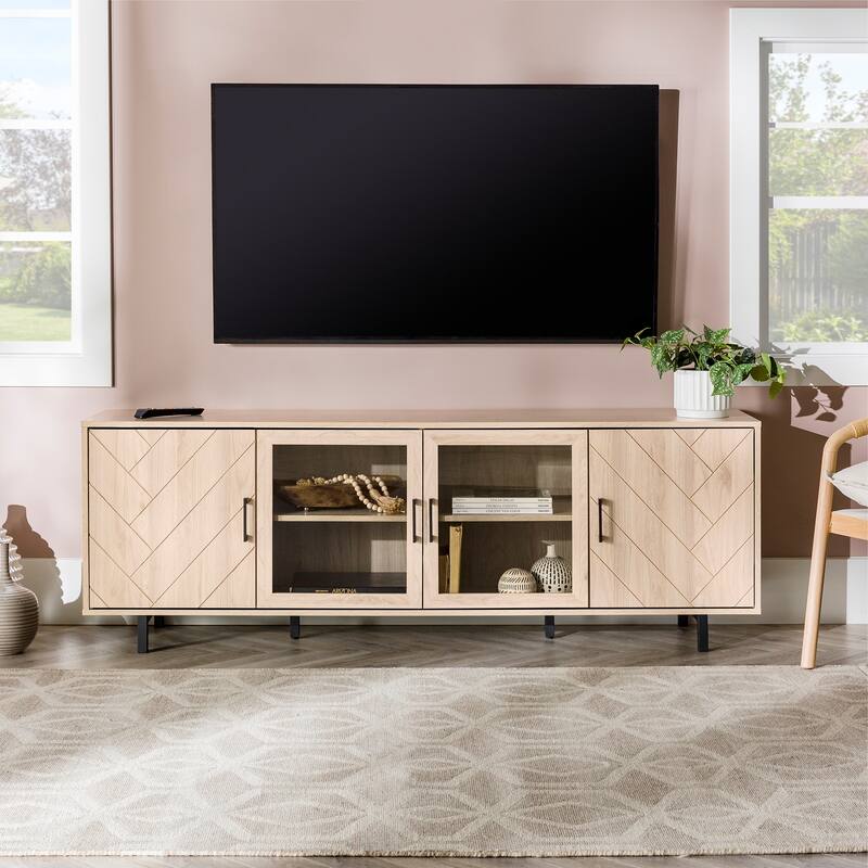 Middlebrook 70-Inch 4-Door Herringbone TV Stand - Birch
