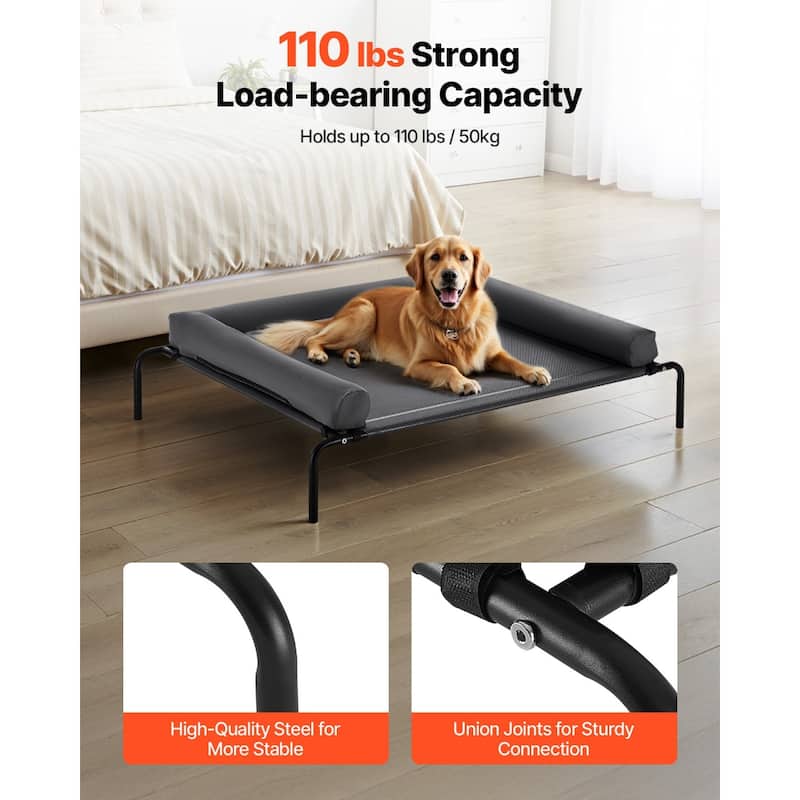 XL Elevated Dog Bed with Pillow Breathable Mesh Waterproof Steel Frame 110 lbs Capacity - 48 x 35 x 8 in