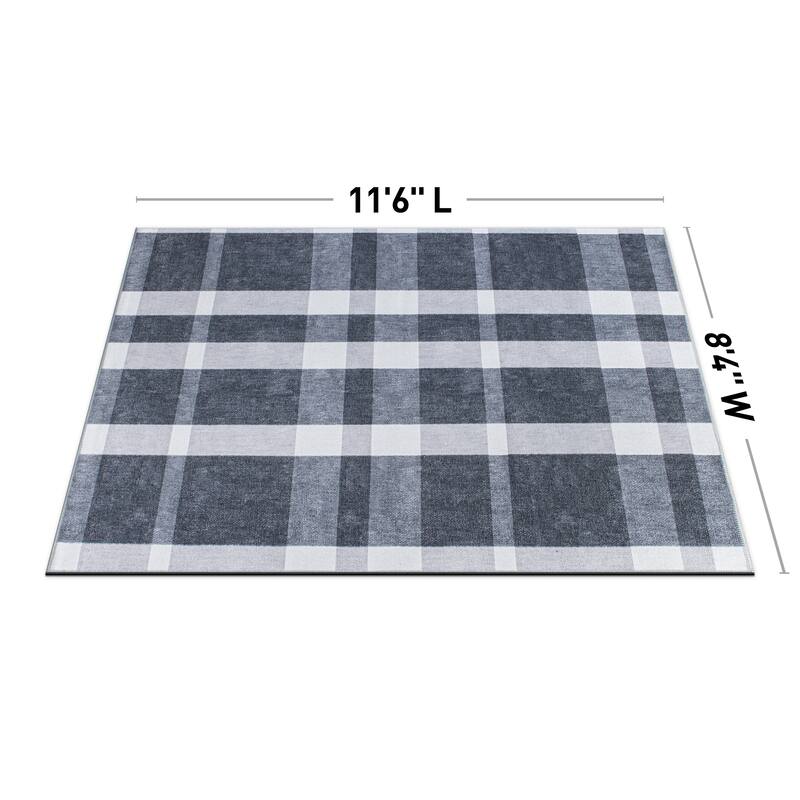 Contemporary Modern Plaid Machine Washable Area Rug