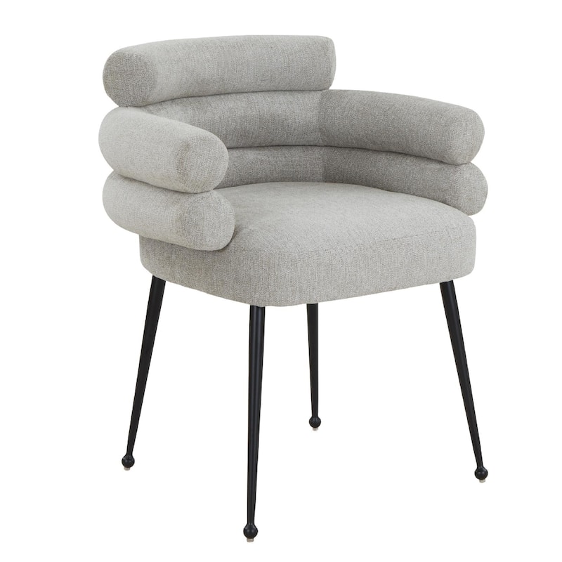 Linen Dining Chair Curved Back with black tapered metal legs