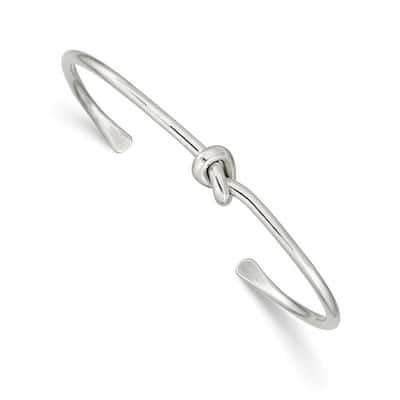 Curata 925 Sterling Silver Flexible Polished Knot Cuff Stackable Bangle Bracelet
