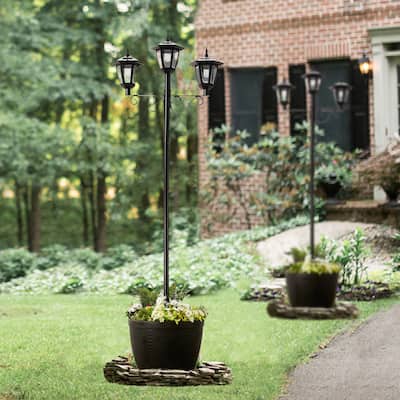 Glitzhome Set of 2 74"H Solar Three Head Street Light with Planter Pot Pathway Lamp