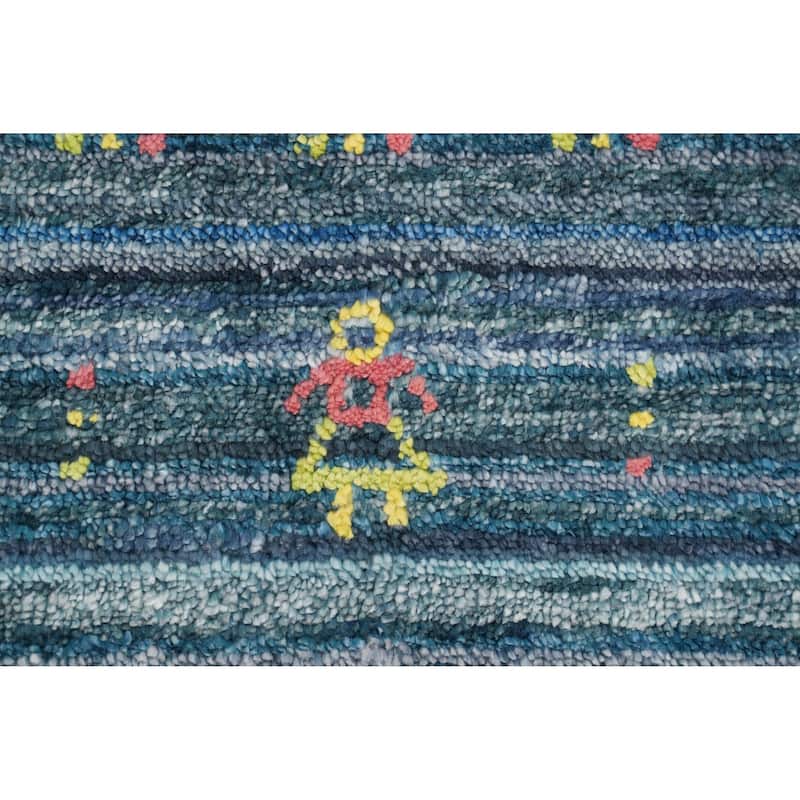 Hand Knotted Oriental Viscose Silk Carpet Tribal Animal Pictorial Navy Blue & Blues Gabbeh Area Rug - 5' 9'' X 6' 3''