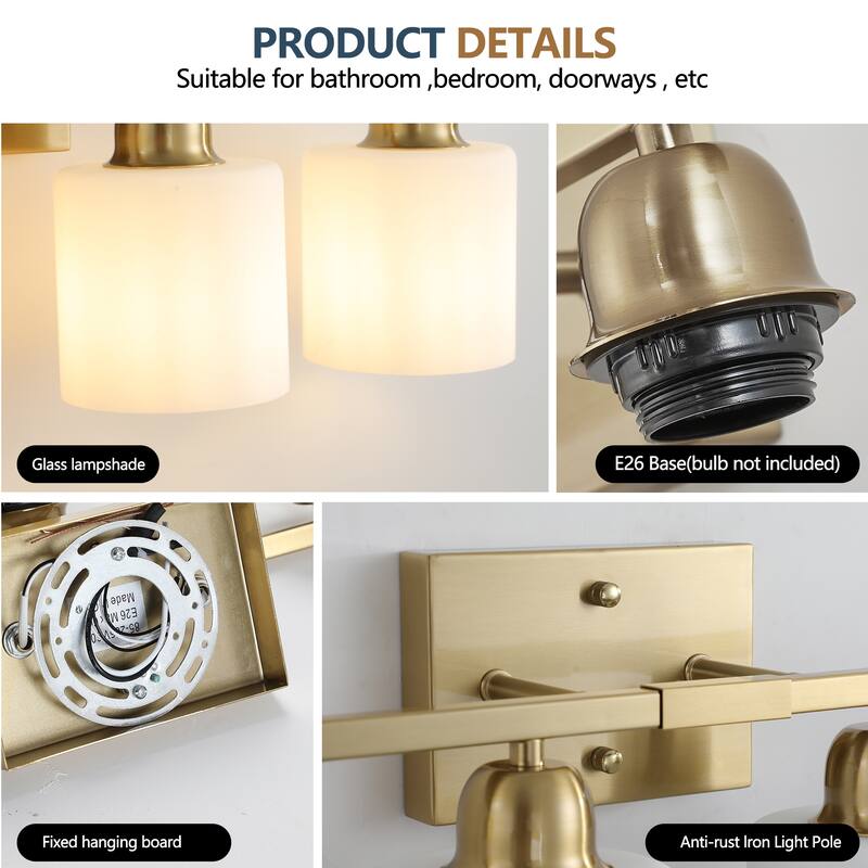 5-Light Gold Bathroom Vanity - Milky Frosted Glass - E26 Socket