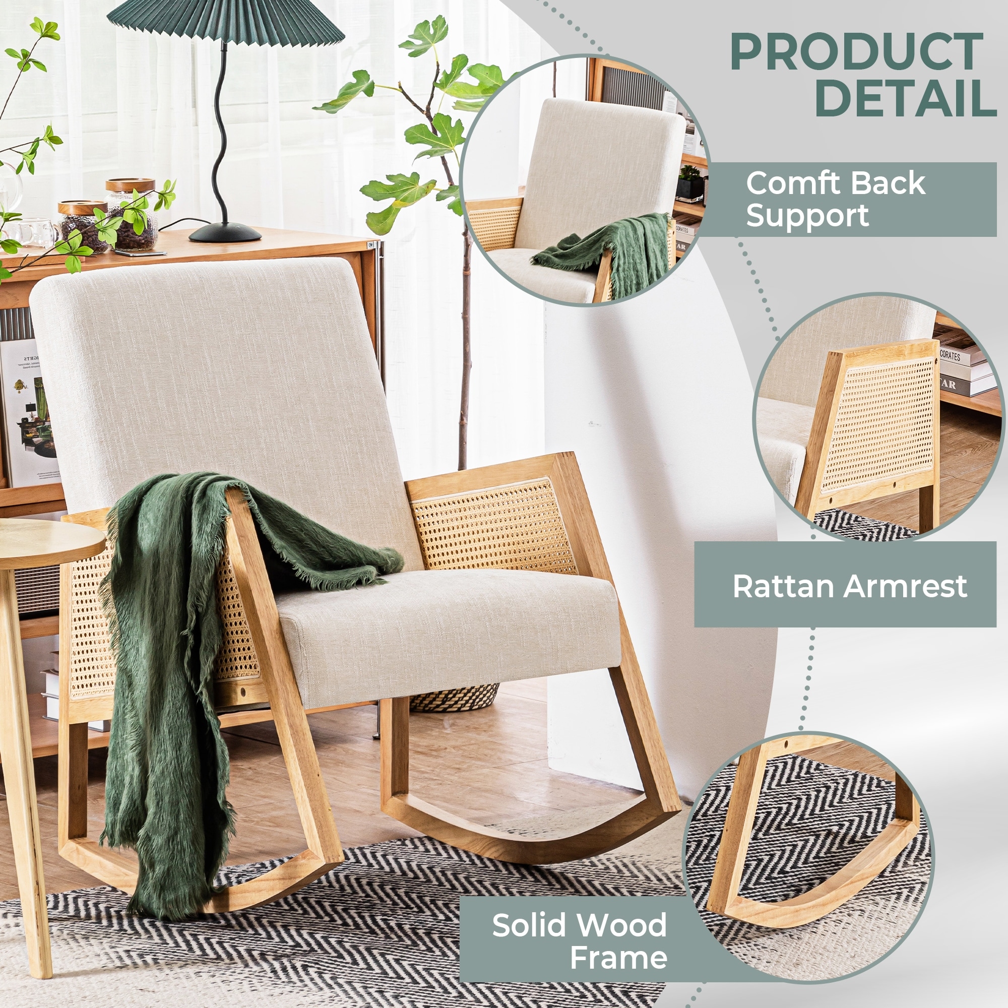 Rocking Chair With Adjustable Footrest, Nursery Glider Chair - Ivory
