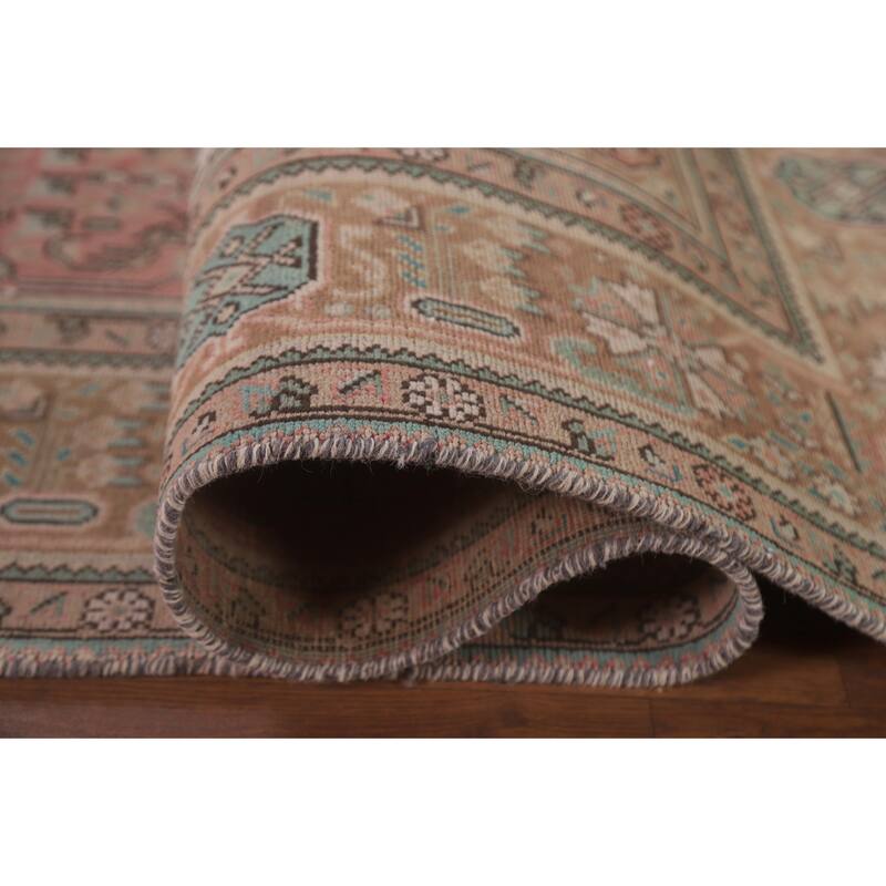 Hand Knotted Oriental 100% Wool Carpet Traditional Medallion Pink Tabriz Area Rug - 9' 4'' X 6' 5''
