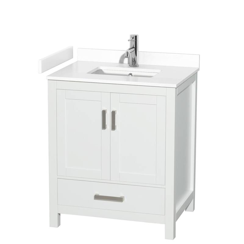 Wyndham Collection Sheffield 30" Single Bathroom Vanity, Carrara - White / White Cultured Marble Top / Brushed Chrome