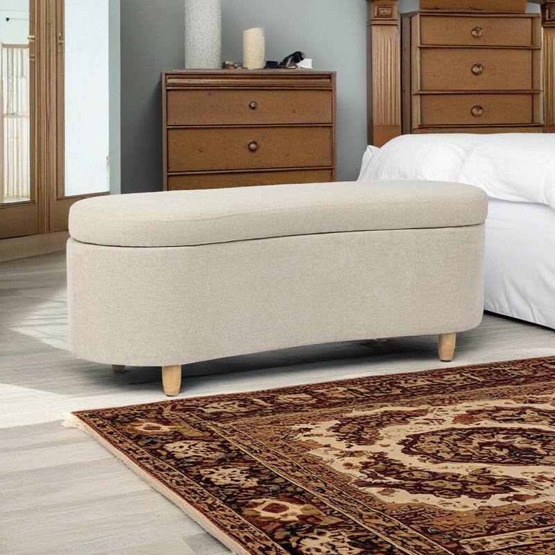 Adeco Curved Upholstered Storage Bench for Bedroom