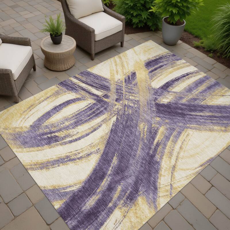 Machine Washable Indoor/ Outdoor Abstract Brushstroke Chantille Rug