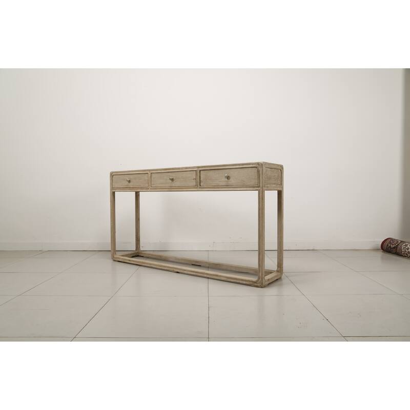 Artissance Reclaimed Peking Console Table With 3 Drawers & Weathered White Wash Finish, 34 Inch Tall