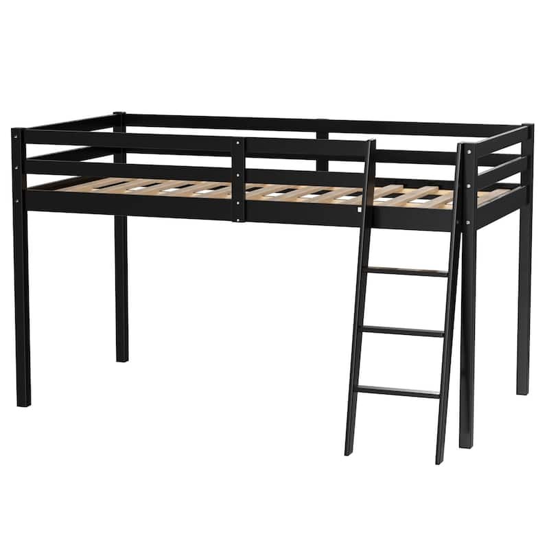 Espresso Wood Junior Loft Bed with Stairs for Adults, Kids and Young Teens
