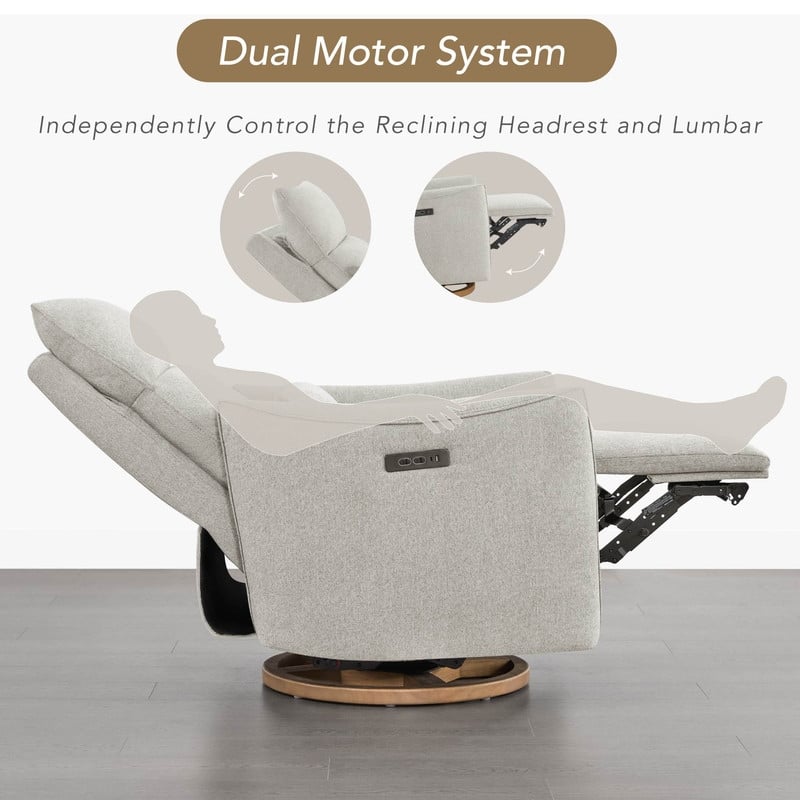 Spruce & Spring Power Swivel Recliner Chair Dual-Motor Nursery Glider with Lumber Pillow