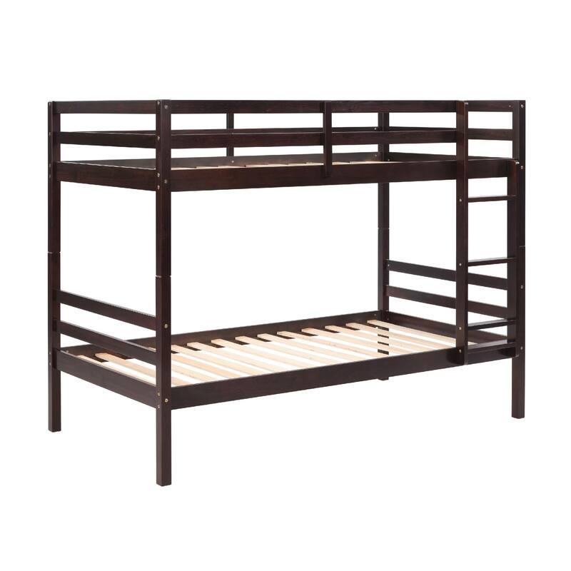 Twin over Twin Wooden Bunk Bed,High Guardrail,Ladder,Kids Teens,Dorm