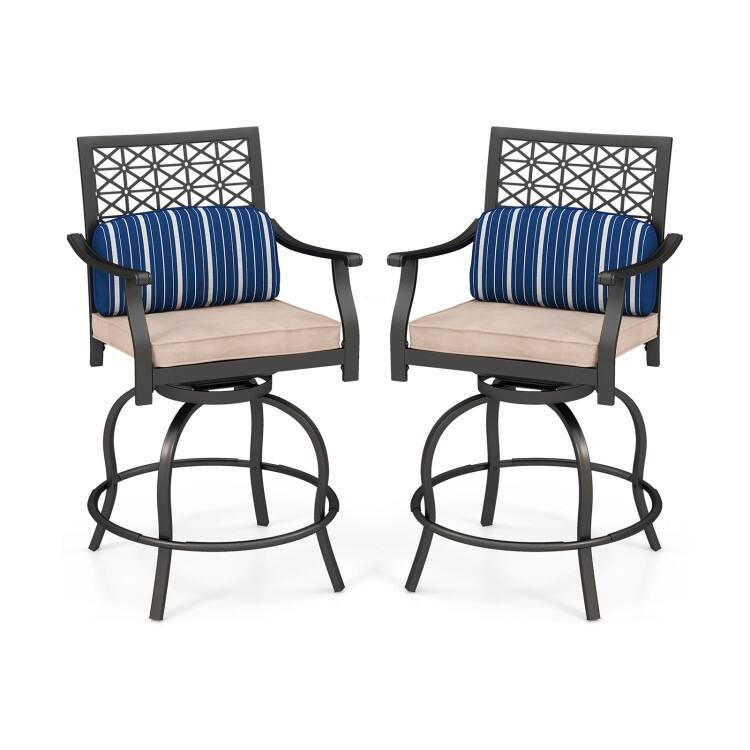 Set of 2 Outdoor Bar Height Chair with Soft Cushions - 27" x 23" x 43"(L x W x H)